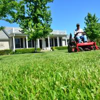 Mowing an Atlanta lawn